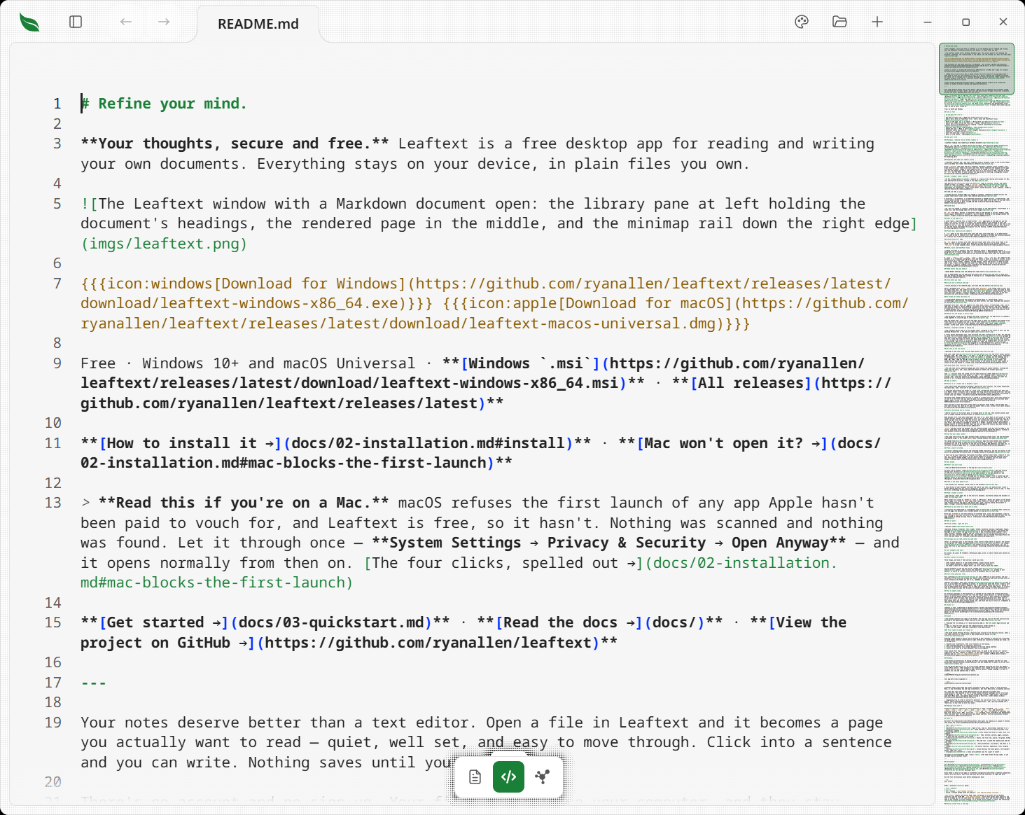 Editing in code view, with save and undo button
