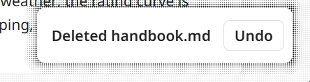 A message in the bottom-right corner reading "Deleted Reading list.md", with an Undo button on it