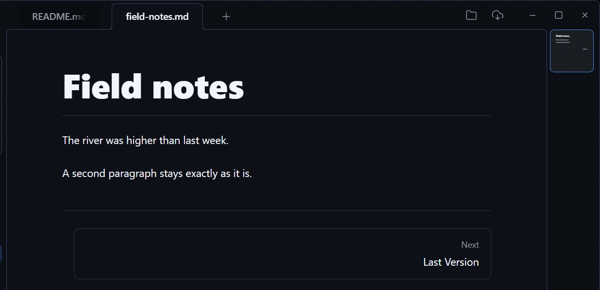 A sentence being typed straight into the rendered page of a note