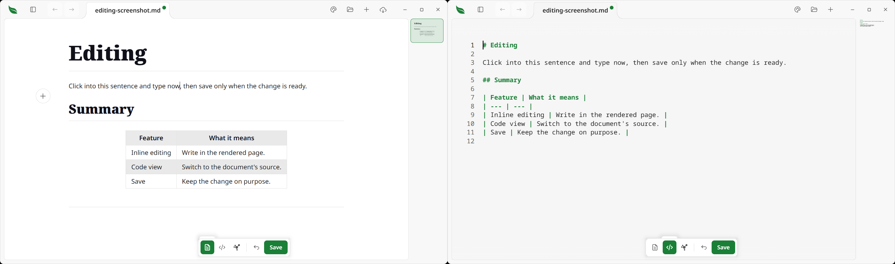 Inline editing in the rendered page, with save and undo button
