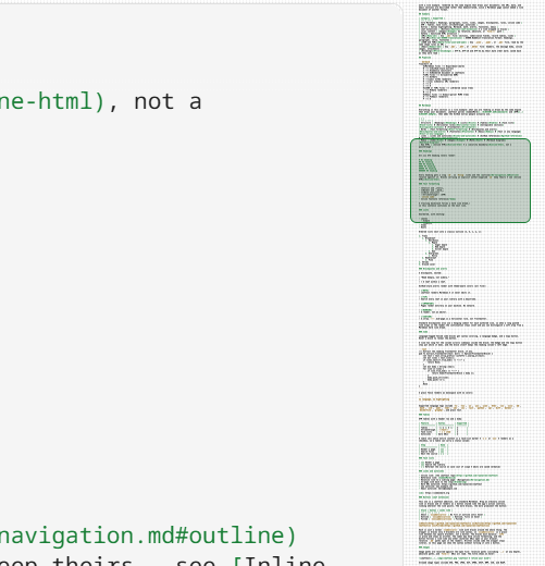 The code view with the editor's own minimap rail at the right, drawing the source rather than a cloned page, standing on the window's textured chrome with the page's border between the two The code view with the editor's own minimap rail at the right, drawing the source rather than a cloned page, standing on the window's textured chrome with the page's border between the two