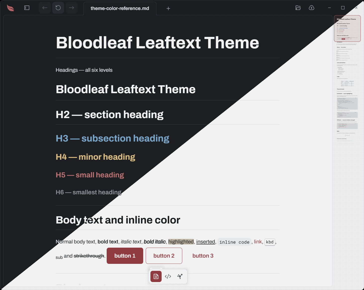 Bloodleaf — the same document in the light and dark variants Bloodleaf — the same document in the light and dark variants