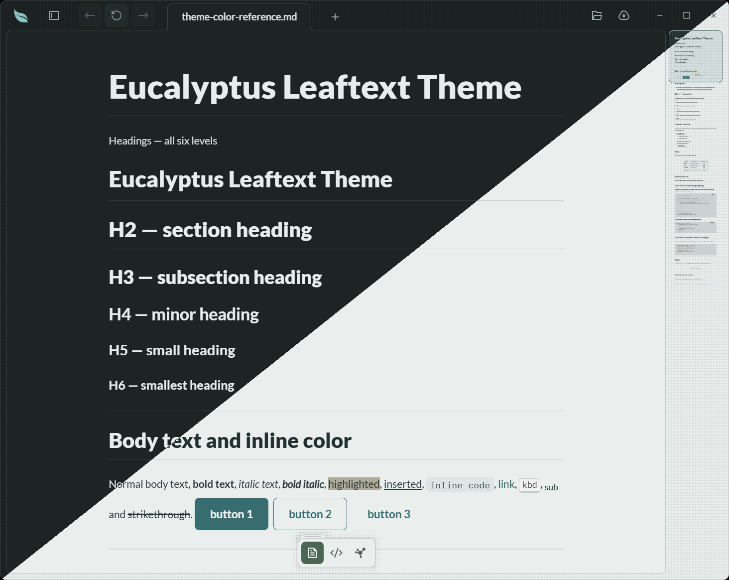 Eucalyptus — the same document in the light and dark variants Eucalyptus — the same document in the light and dark variants