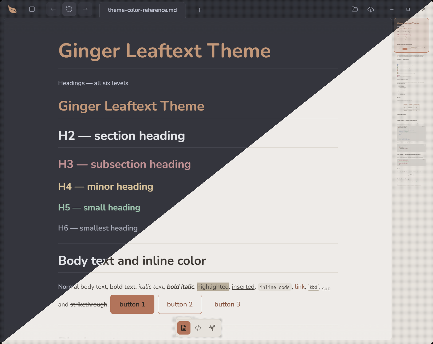 Ginger — the same document in the light and dark variants Ginger — the same document in the light and dark variants