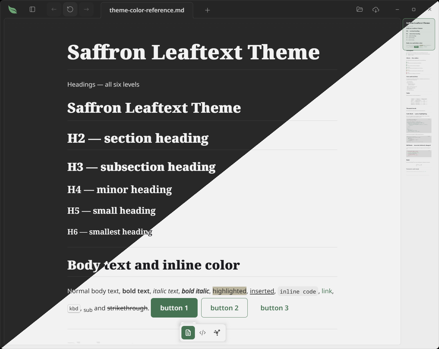 Saffron — the same document in the light and dark variants Saffron — the same document in the light and dark variants