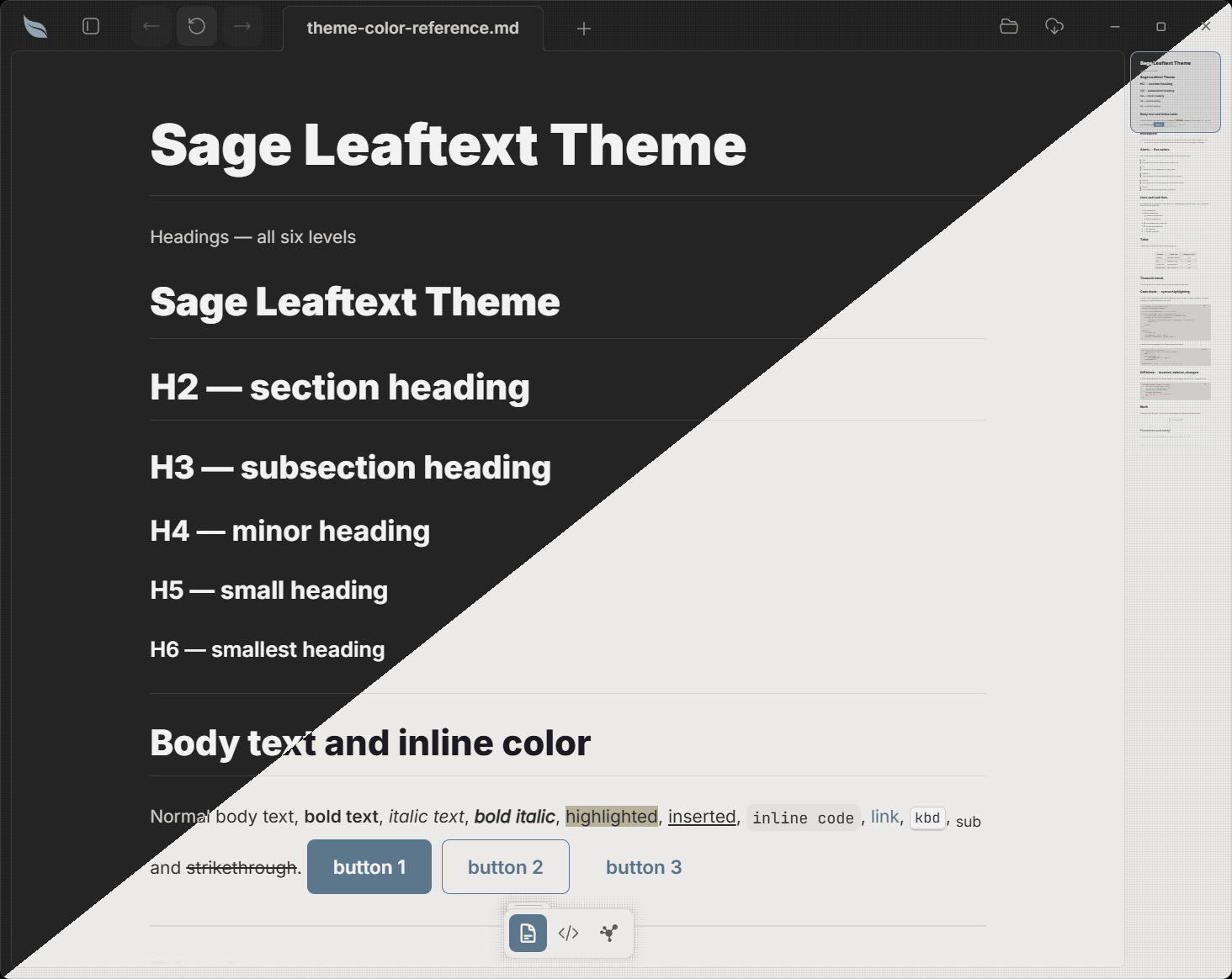 Sage — the same document in the light and dark variants Sage — the same document in the light and dark variants