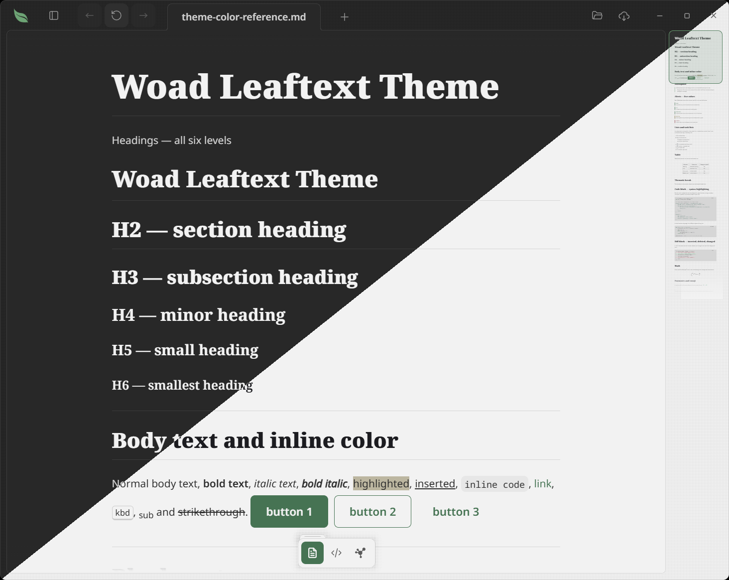 Woad — the same document in the light and dark variants Woad — the same document in the light and dark variants